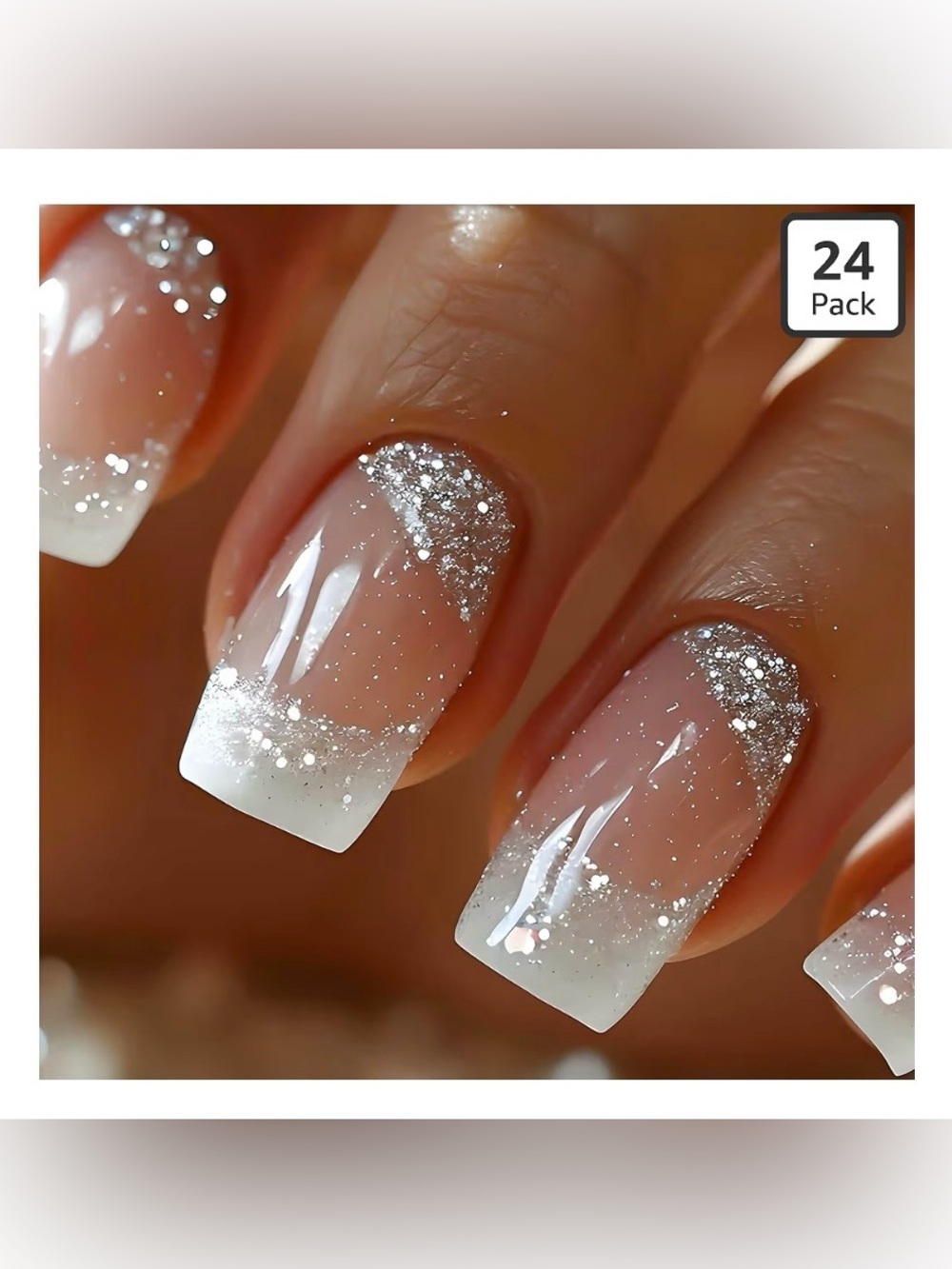 Silver Glitter Ombre Press-On Nails - 24 Pack